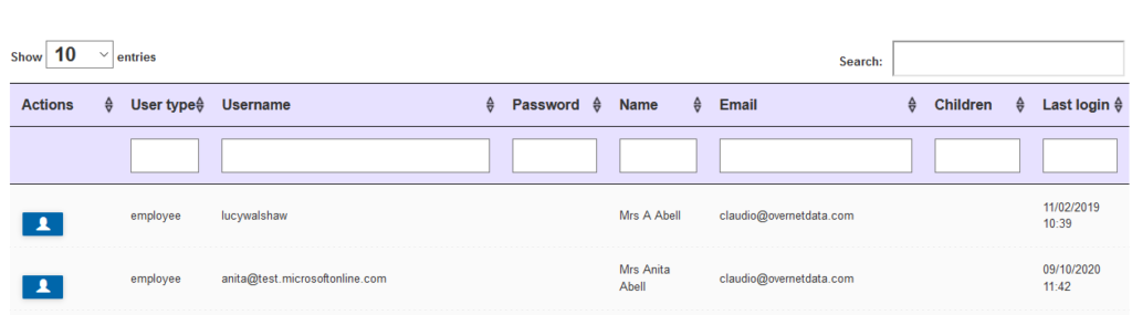 Create login accounts for users: User Accounts table