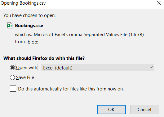 Export bookings to .csv