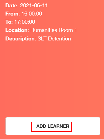 Manage detentions: Add learner to a detention