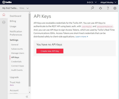 Twilio: Create New API Key