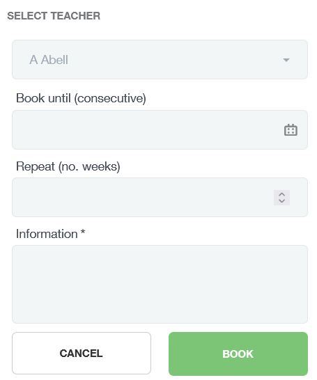 Booking information and button