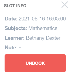 Slot information and unbook button