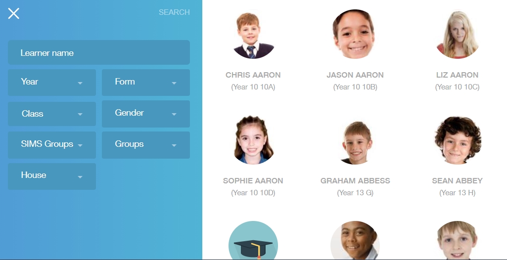 Learners Window: Search for learners