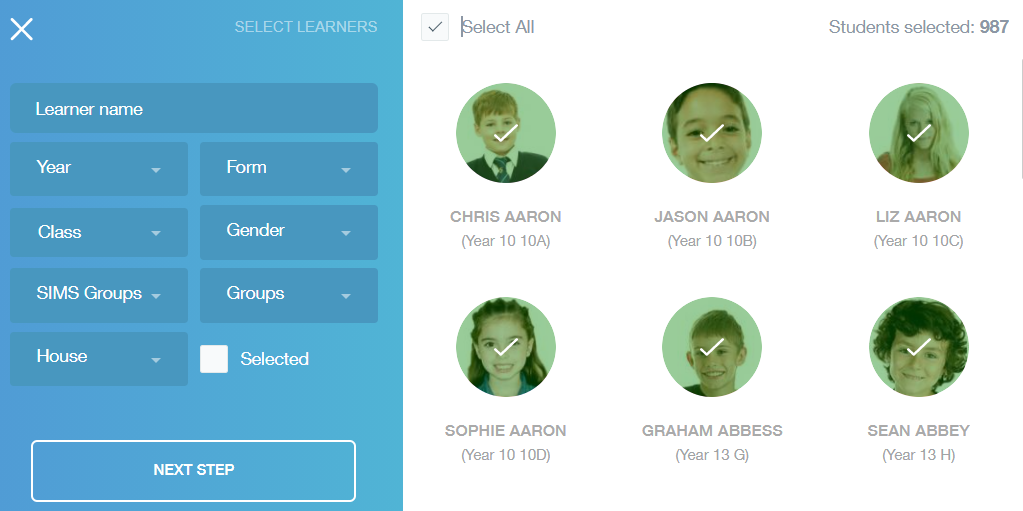Select learners to send school reports to by email. 