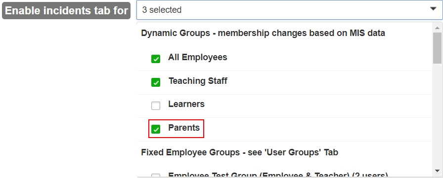 Enable Incidents for Parents