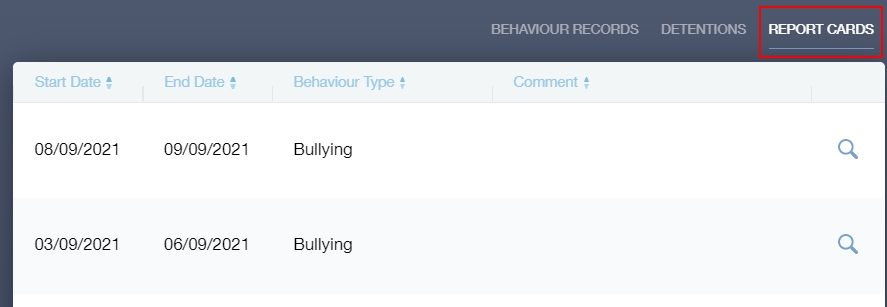 View report cards in Learners/Behaviour