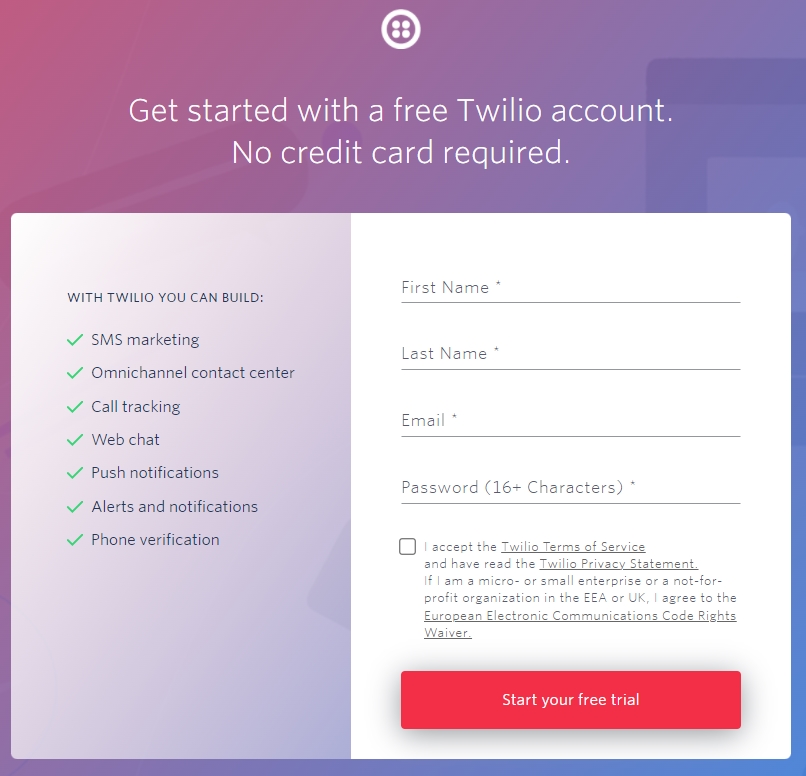 Twilio: Create an account