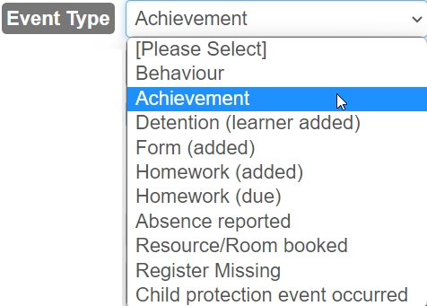 Achievement notifications: Event Type