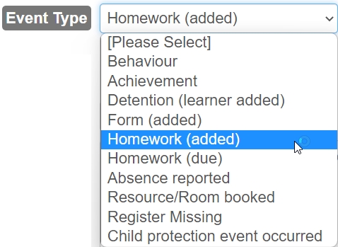 Homework (added) event type