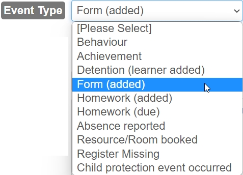 Forms notification event type