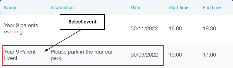Select an event 