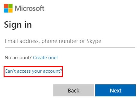 Microsoft forgot password