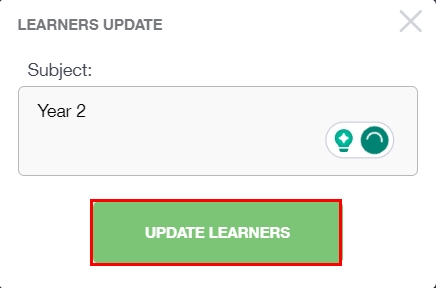 Learners update: subject and Update Learners button