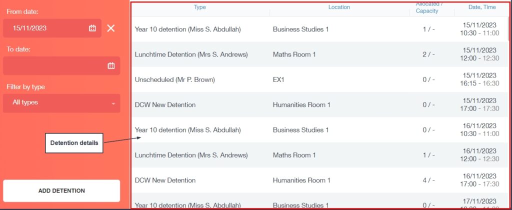 Detention details